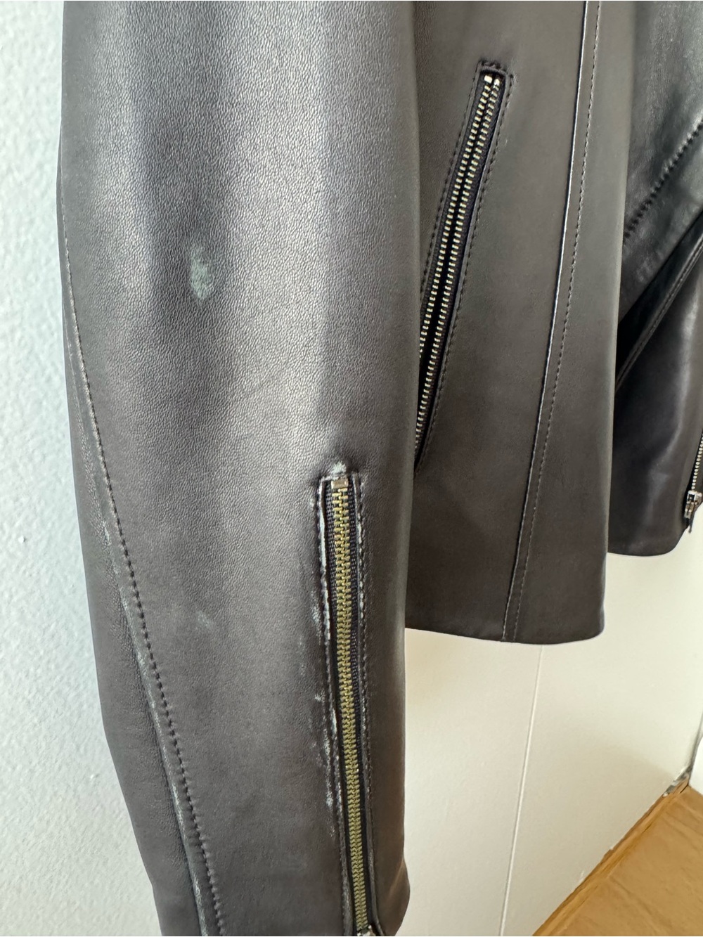 Theory Black Leather Asymmetrical Zip Jacket - Picture 3 of 5